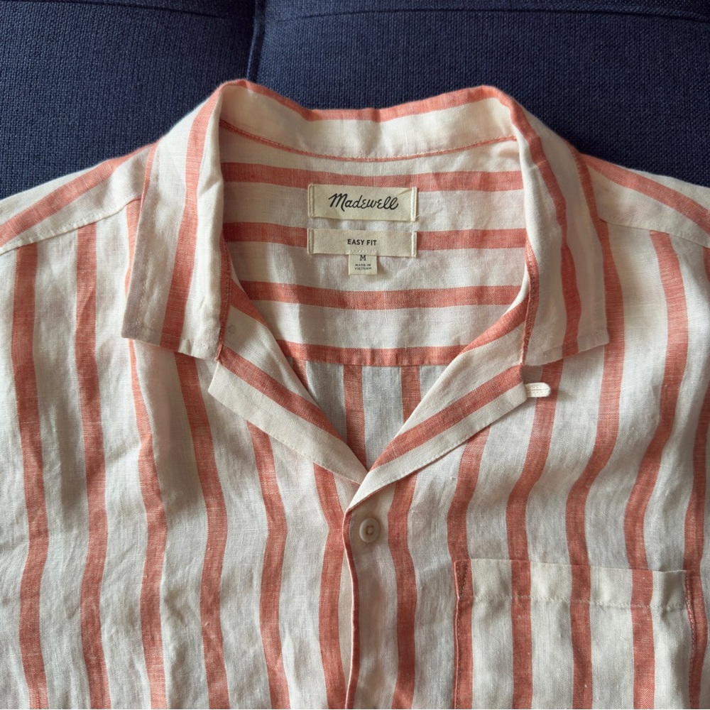 Madewell Red and White Striped Casual Button Down Shirt